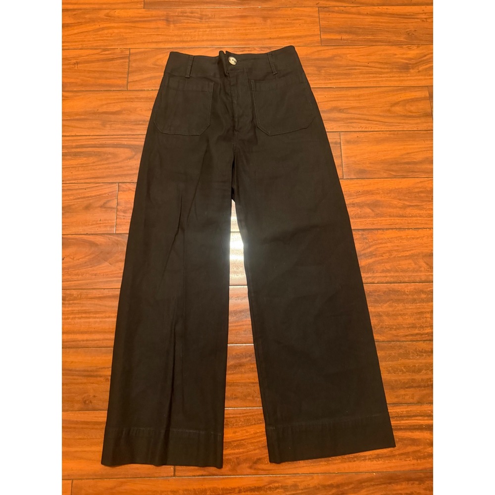 Maeve Anthropologie The Colette Wide Leg Pants Black Linen Blend Size 28